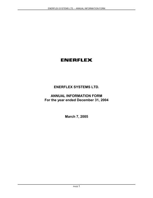ENERFLEX SYSTEMS LTD. ANNUAL INFORMATION FORM For the ...