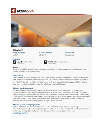 Productblad MDF Spano Fibrabel - Hout Import Reuver