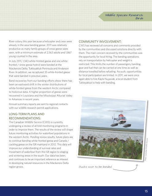 2011 Annual Report of NWT Wildlife Research Permits and Western ...