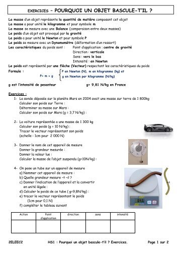 EXERCICES â POURQUOI UN OBJET BASCULE-T'IL ?