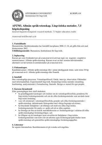 AP2703, Allmän språkvetenskap, Lingvistiska metoder, 7,5 ...