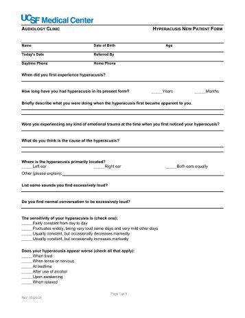 Hyperacusis New Patient Form - UCSF Medical Center