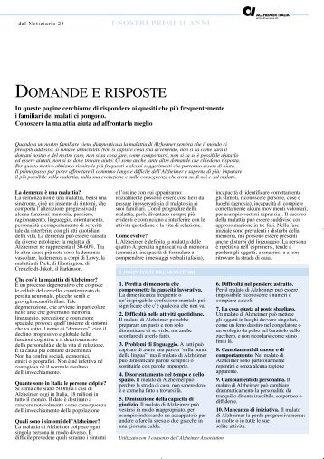 DOMANDE E RISPOSTE - Alzheimer Italia