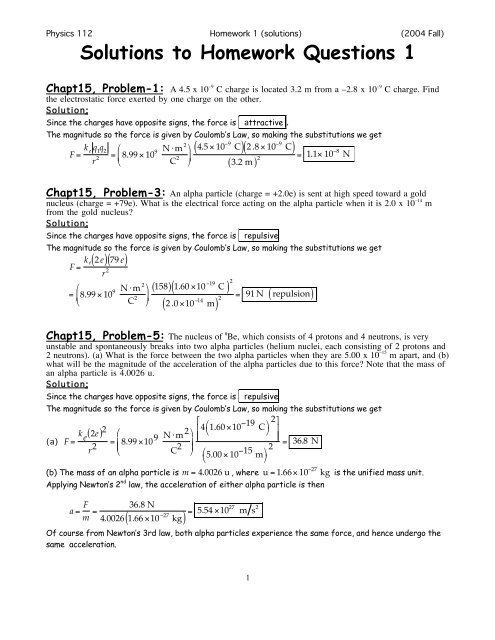 Solutions to Homework Questions 1