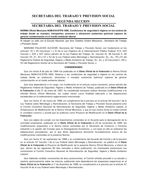 NOM-010-STPS-1999 - Normas Oficiales Mexicanas de Seguridad y ...