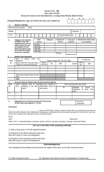 Form VAT - R8 [See rule 47(4)] Form of return to be ... - Webtel