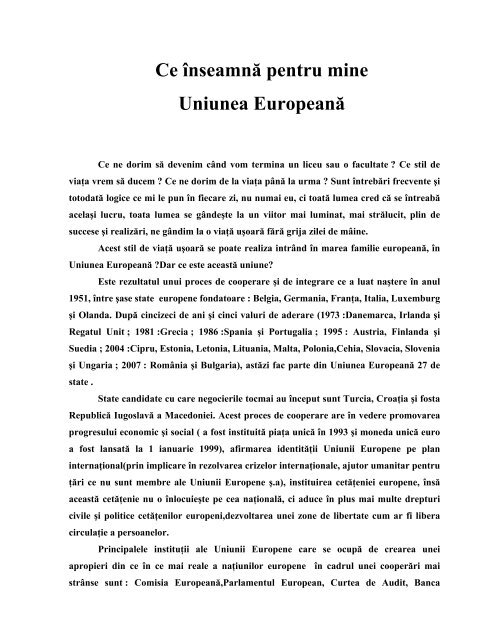 Ce înseamnă pentru mine Uniunea Europeană