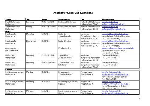 ausführliches Vereinsangebot für Kinder und ... - Stadt Haiterbach