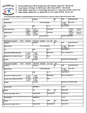 New Patient Packet – without maps - Oregon Pediatrics