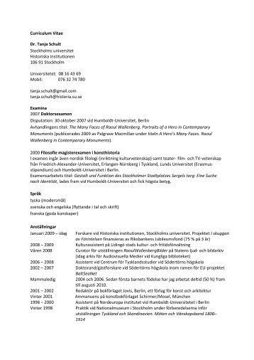 Curriculum Vitae Dr. Tanja Schult Stockholms universitet Historiska ...