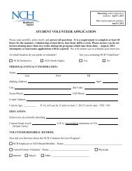 STUDENT VOLUNTEER APPLICATION - NCH Healthcare System