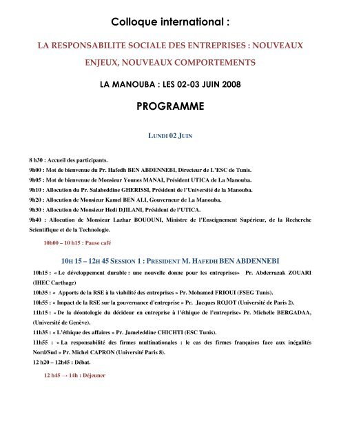 Colloque international : PROGRAMME