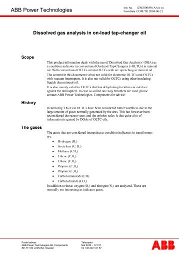 Dissolved gas analysis in on-load tap-changer - EstecEgypt