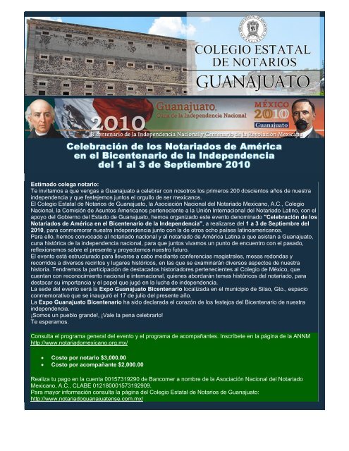 la invitaciÃ³n del Not. Carlos Alberto Casas Razo, Presidente del ...