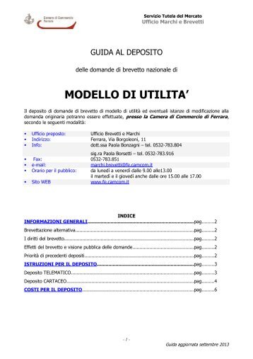 MODELLO DI UTILITA' - Camera di Commercio di Ferrara