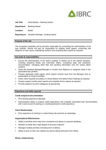 role description - Irish Bank Resolution Corporation Limited (in ...