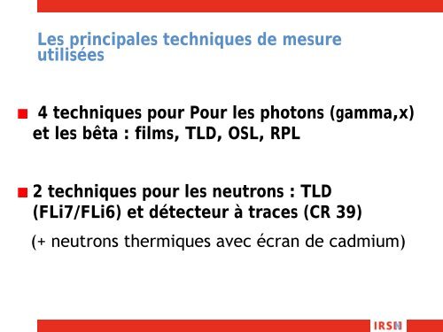 Techniques de dosimétrie passive utilisées en Europe - IRSN