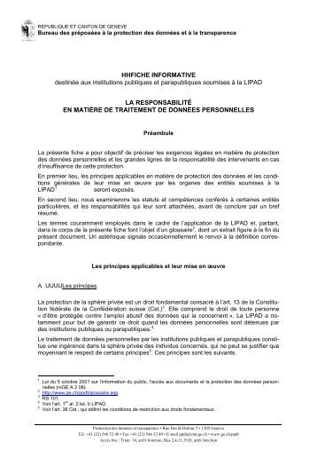 Fiche informative sur la responsabilitÃ© en matiÃ¨re ... - Etat de GenÃ¨ve