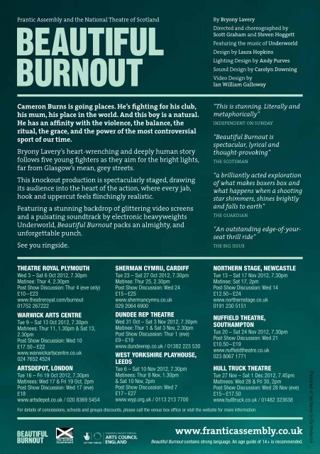 download a pdf of the Beautiful Burnout UK tour ... - Frantic Assembly