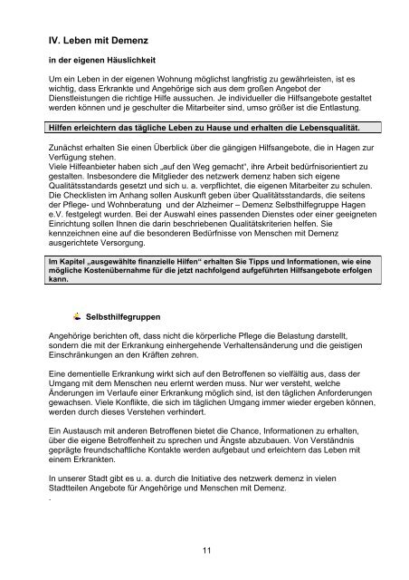 Auswahlliste zum Thema Demenz Stand: März 2011 - Hagen