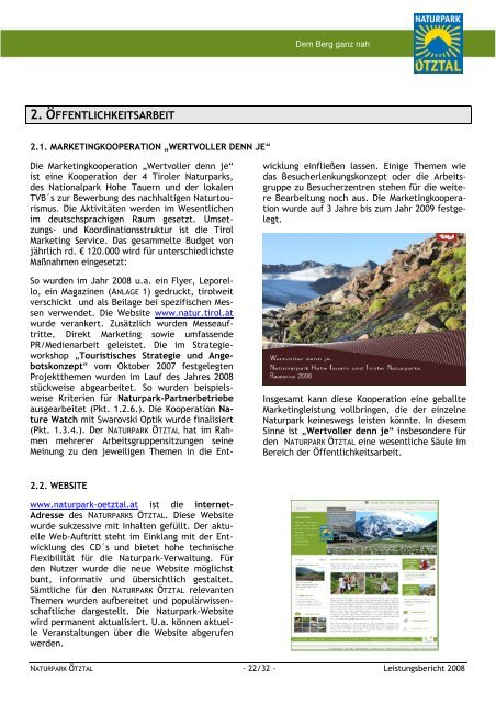 Naturpark Ãtztal Jahresbericht 2008