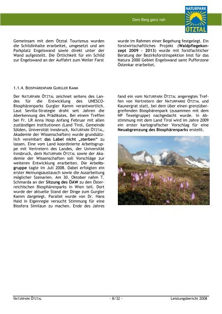 Naturpark Ãtztal Jahresbericht 2008