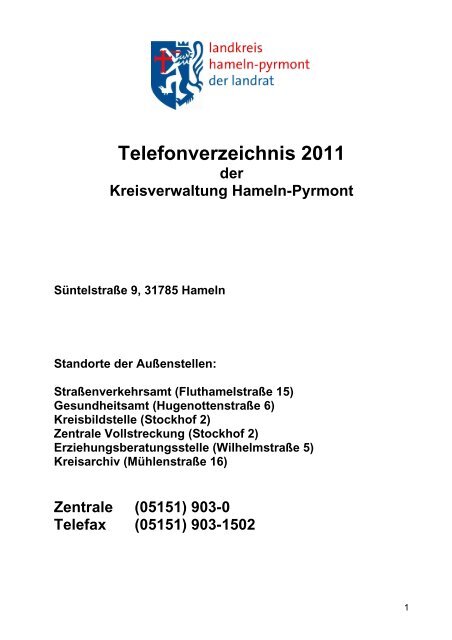 Telefonverzeichnis 2011 - Landkreis Hameln-Pyrmont