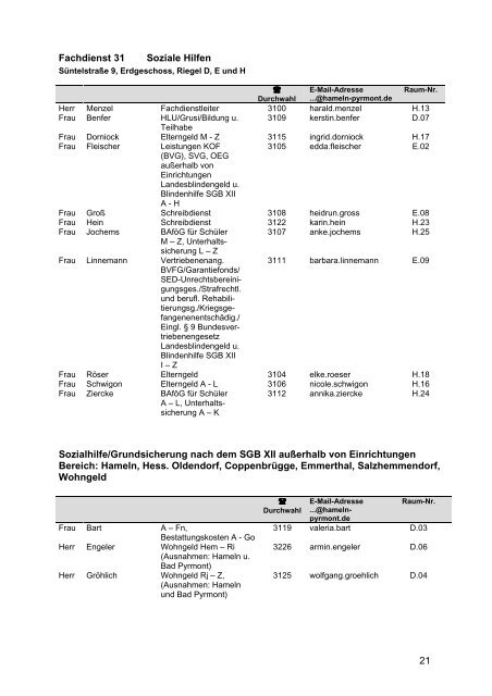 Telefonverzeichnis 2011 - Landkreis Hameln-Pyrmont