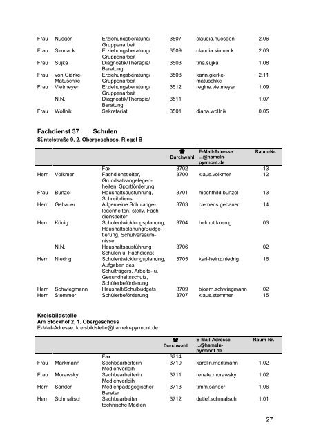 Telefonverzeichnis 2011 - Landkreis Hameln-Pyrmont