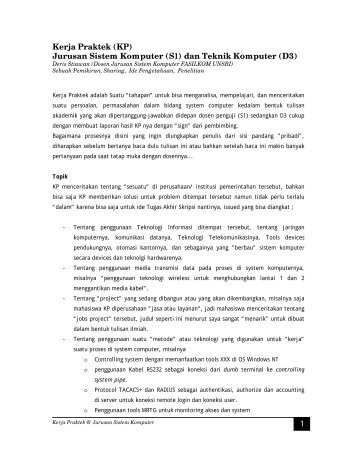 1 Kerja Praktek (KP) Jurusan Sistem Komputer (S1) dan ... - Sharing