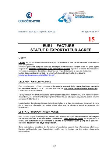 15 eur1 â facture statut d'exportateur agree