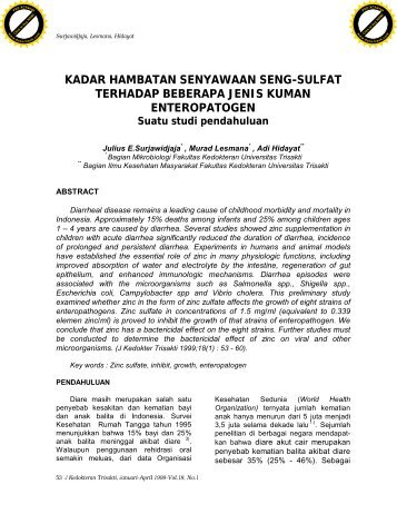 kadar hambatan senyawaan seng-sulfat terhadap beberapa jenis ...