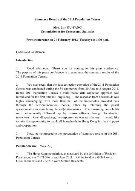 Speech by Mrs. Lily Ou-Yang, Commissioner for Census and Statistics