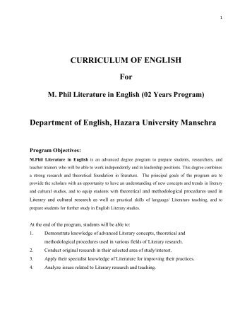 Scheme of Studies & Detailed Course Outline - Hazara University