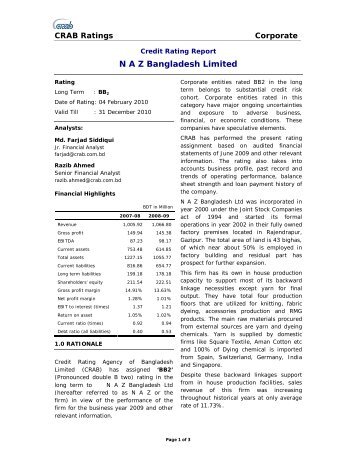 N A Z Bangladesh Limited - Credit Rating Agency of Bangladesh