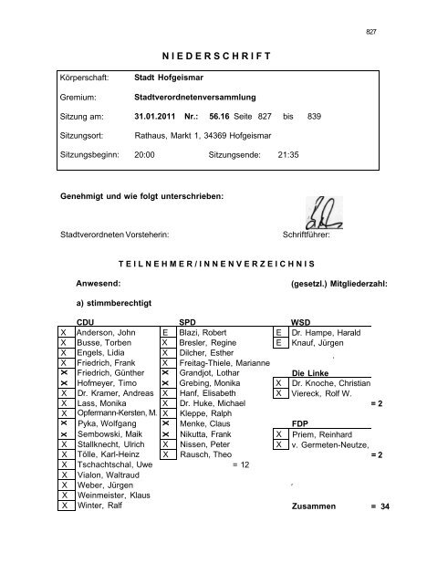 NIEDERSCHRIFT - WSD Hofgeismar