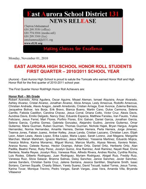 east aurora high school honor roll students first quarter â 2010/2011 ...