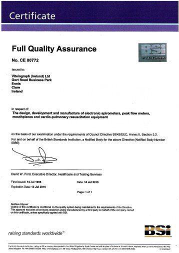 Full Quality Assurance Certificate - Vitalograph