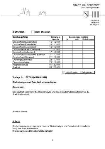 BV 308 - Risikoanalyse und Brandschutzbedarfsplan - Halberstadt