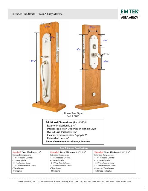 Dimensions Door Thickness Specifications Emtek