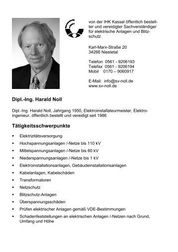 Dipl.-Ing. Harald Noll TÃ¤tigkeitsschwerpunkte