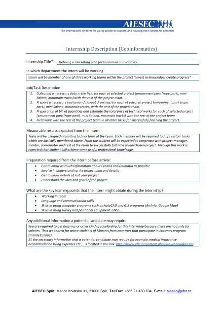 AIESEC Internship Details - Geoinformatics