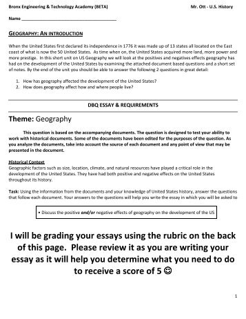 I will be grading your essays using the rubric on the back of ... - BETA