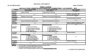 osmania university time â table mca iii & ii year i semester