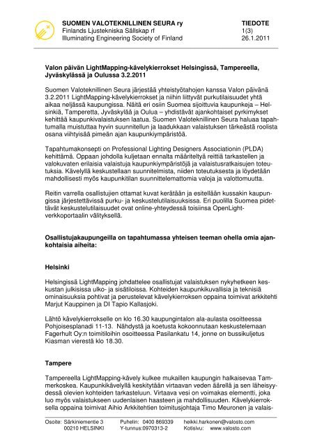 Tiedote (pdf) - Suomen Valoteknillinen Seura