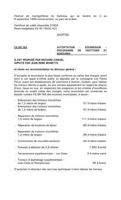 une sance ordinaire du comit excutif de la Ville de Gatineau, tenue le