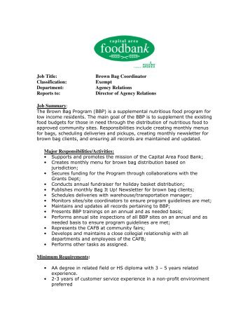 Job Title - Capital Area Food Bank