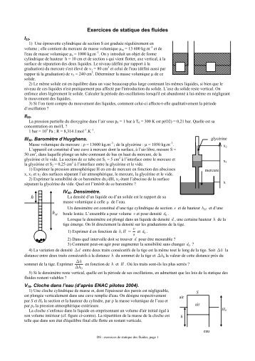 Exercices de statique des fluides h