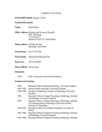 CV Kikinis 01.09.12 - Surgical Planning Laboratory - Harvard ...