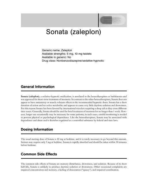 Generic sonata sleeping pill